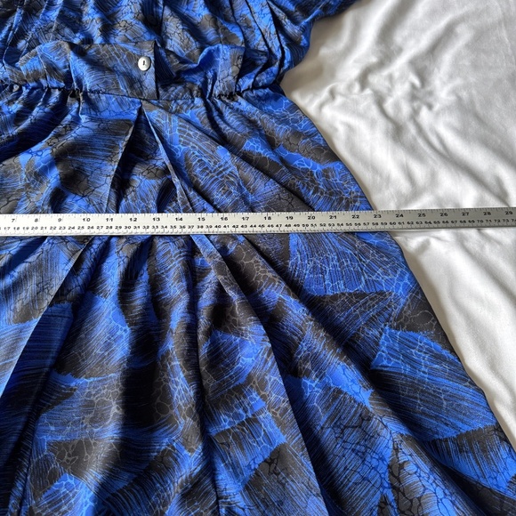 Silhouettes Women's Vintage Satin 1/2 Button Midi Dress Blue/Black 16 Formal 80s - Picture 11 of 16